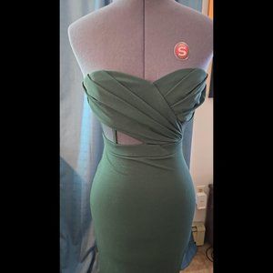 Strapless Forest Green Corset Evening Gown